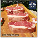 Beef Sirloin AGED BY GOODWINS Australia STEER young cattle (Striploin / New York Strip / Has Luar) frozen brand Harvey/Midfield STEAK 2.5cm 1" (price/kg 3-4pcs)